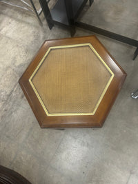 Vintage Hexagonal Glass-top End Table