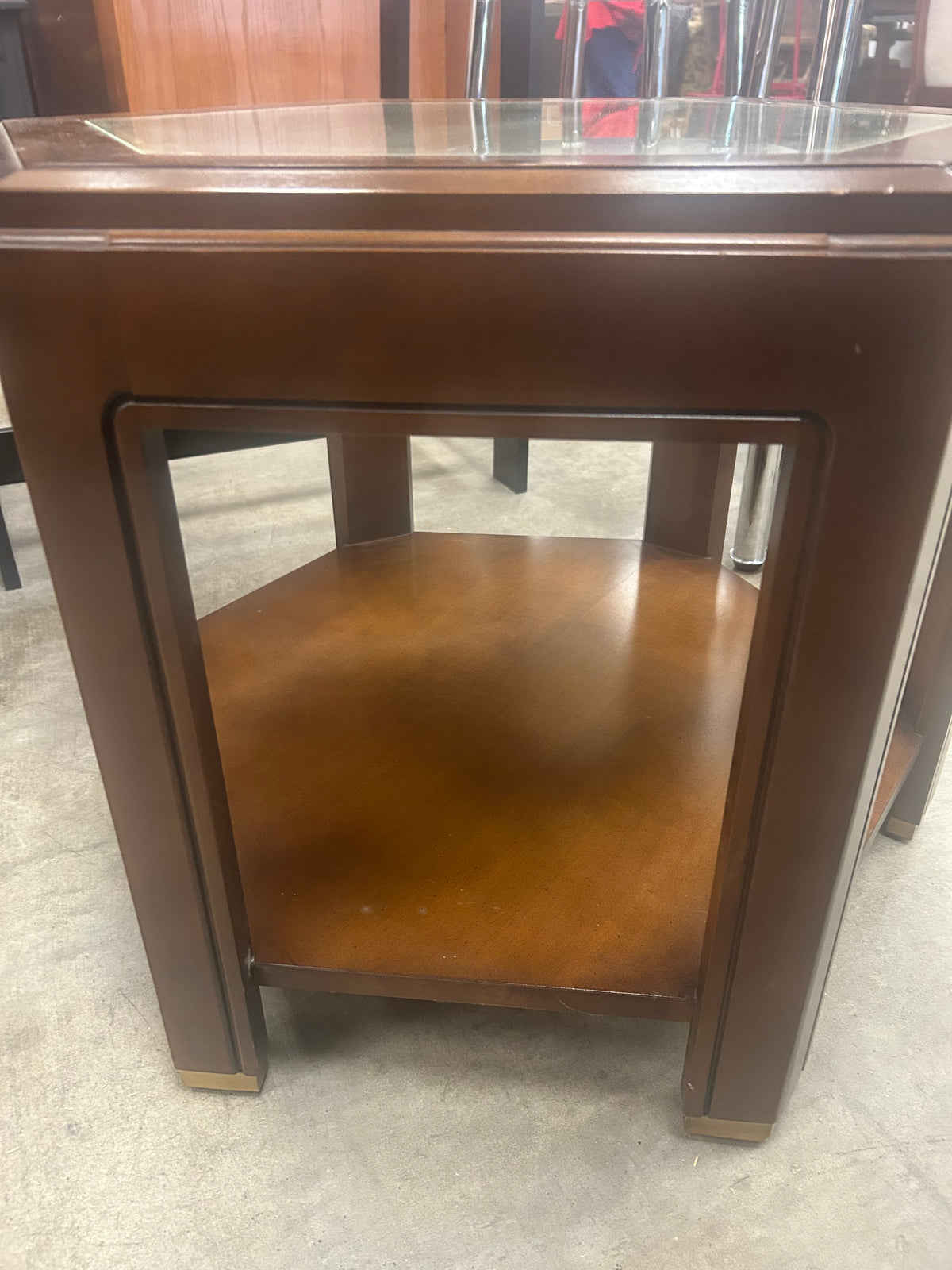 Vintage Hexagonal Glass-top End Table