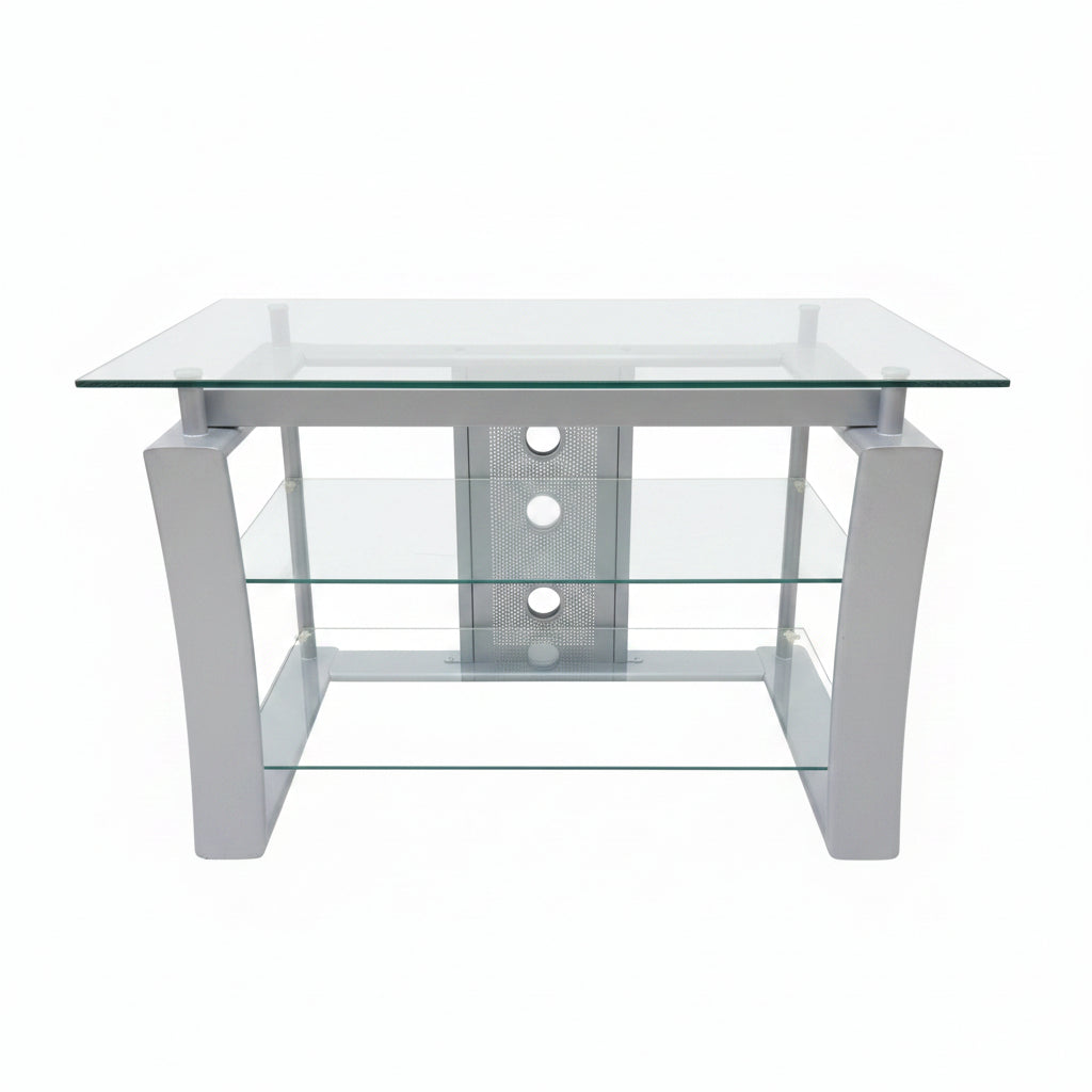 Contemporary 3-Tier Silver Glass Console Unit