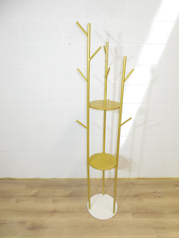 Metal Coat Rack with Storage Shelves and Hooks