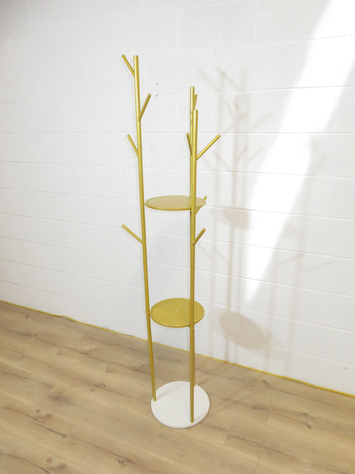 Metal Coat Rack with Storage Shelves and Hooks