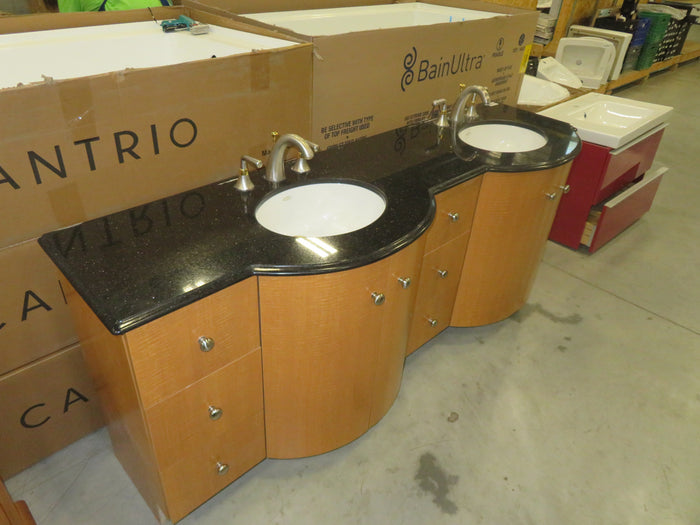 75"W Double Sink Vanity w/ Black Stone Top