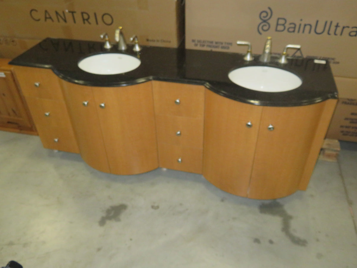 75"W Double Sink Vanity w/ Black Stone Top