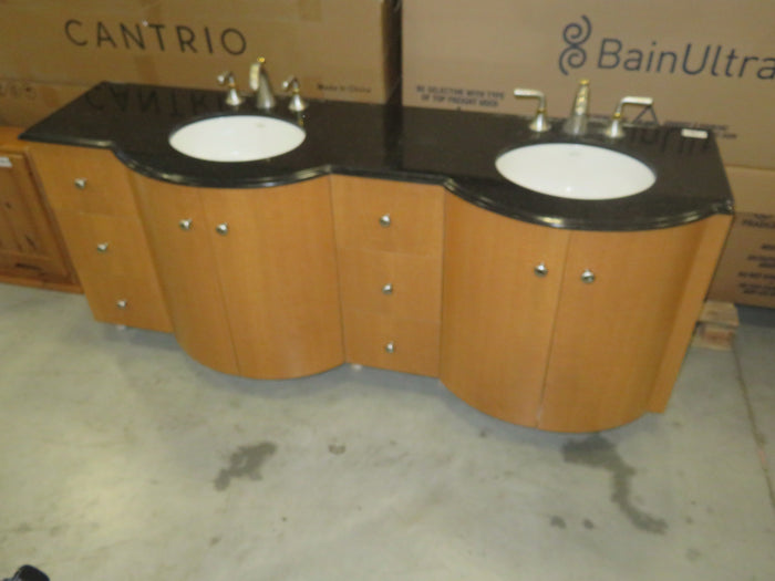 75"W Double Sink Vanity w/ Black Stone Top