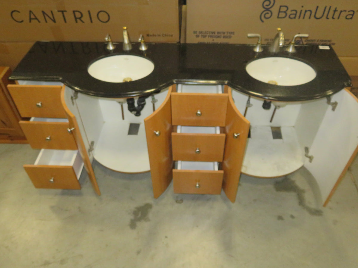 75"W Double Sink Vanity w/ Black Stone Top