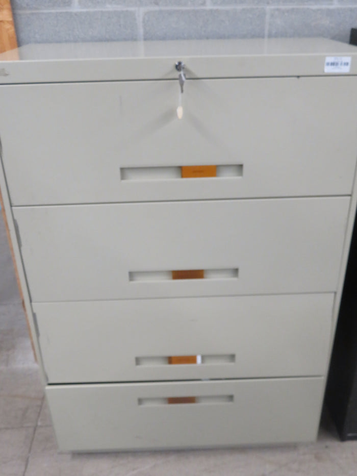 36"W Metal Filing Cabinet in Beige with 4 Slideout Drawers