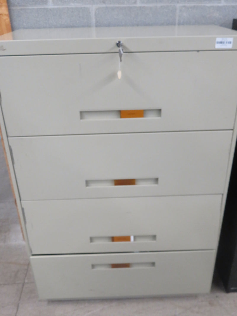 36"W Metal Filing Cabinet in Beige with 4 Slideout Drawers