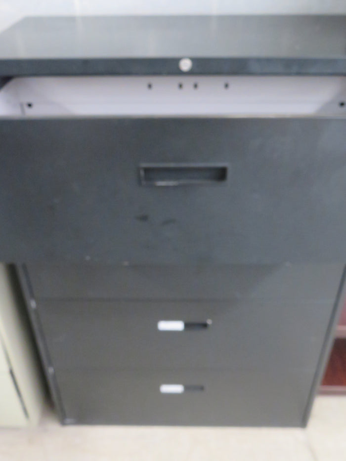 36"W Metal Filing Cabinet in Black with 4 Drawers