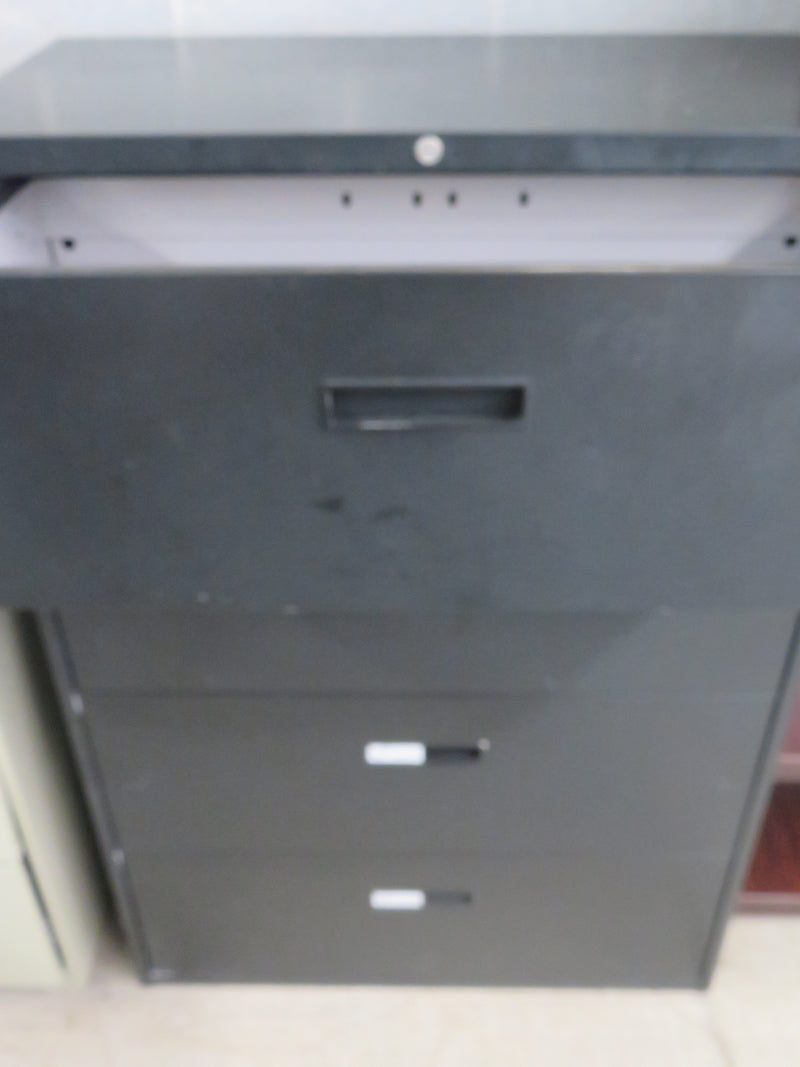 36"W Metal Filing Cabinet in Black with 4 Drawers