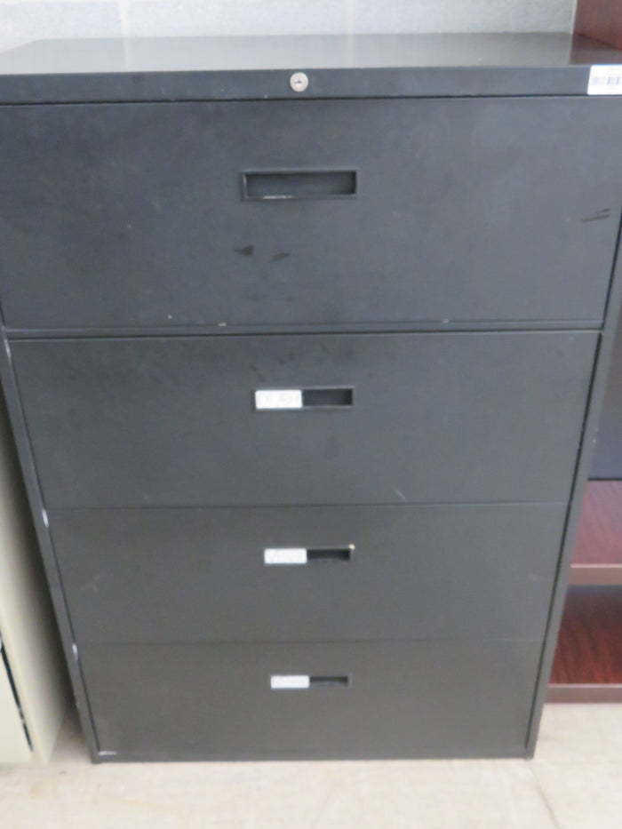 36"W Metal Filing Cabinet in Black with 4 Drawers