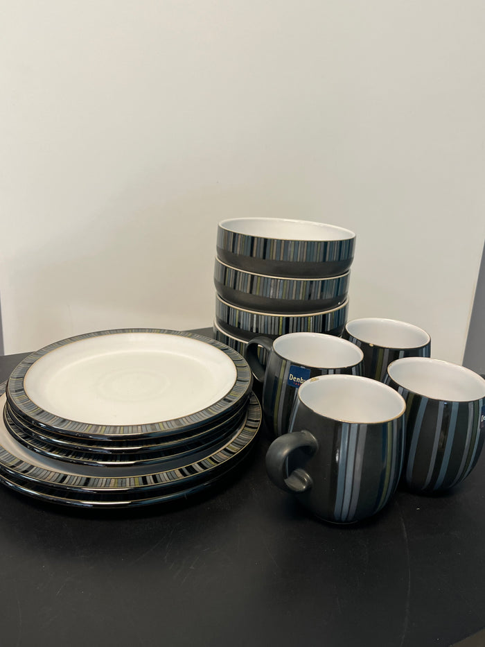 Denby Dinner Set in Jet Stripes (Set of 13)