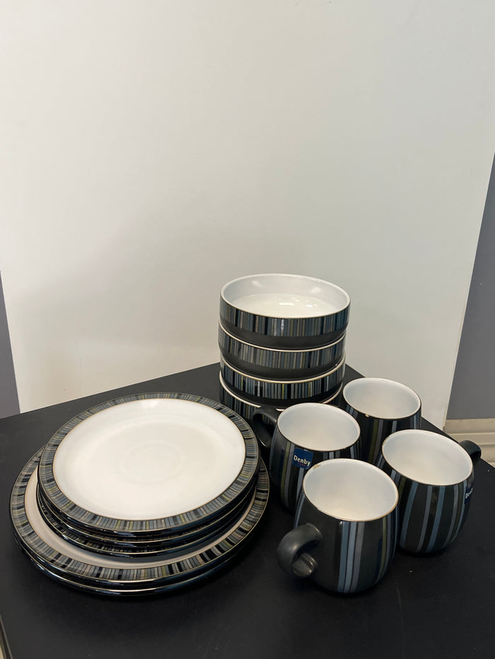 Denby Dinner Set in Jet Stripes (Set of 13)