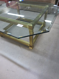 40"W Glass Topped Coffee Table on Brass Frame