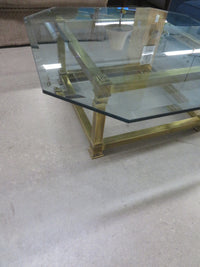 40"W Glass Topped Coffee Table on Brass Frame