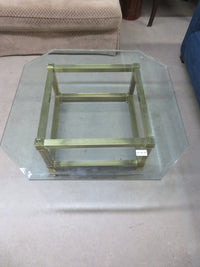 40"W Glass Topped Coffee Table on Brass Frame