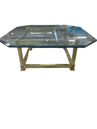40"W Glass Topped Coffee Table on Brass Frame