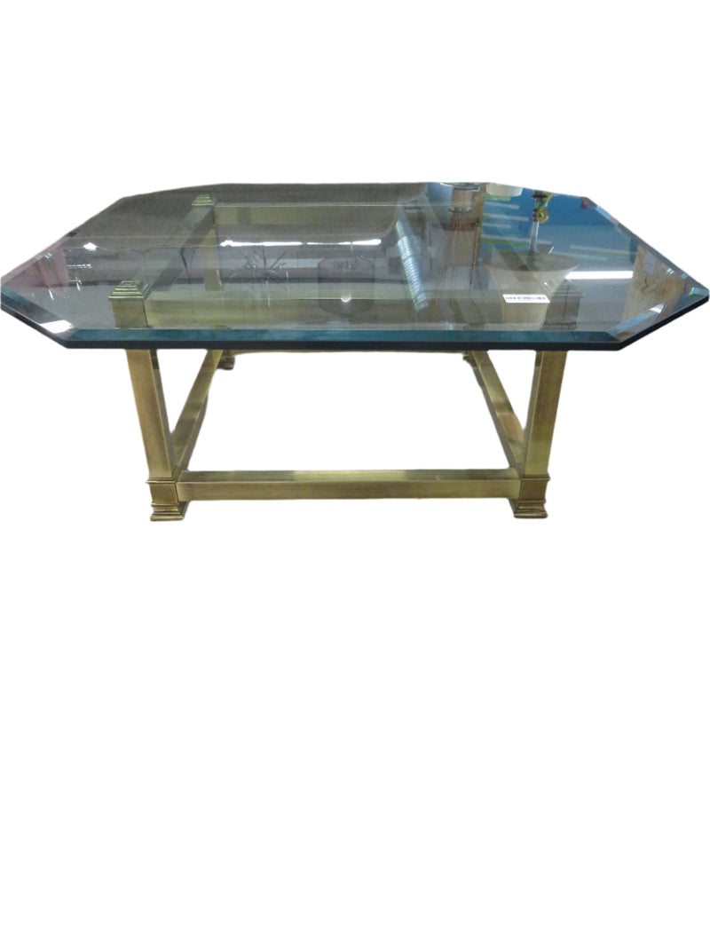 40"W Glass Topped Coffee Table on Brass Frame