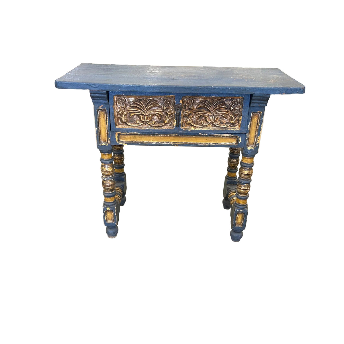 35 Inch Ornate Blue Console Table