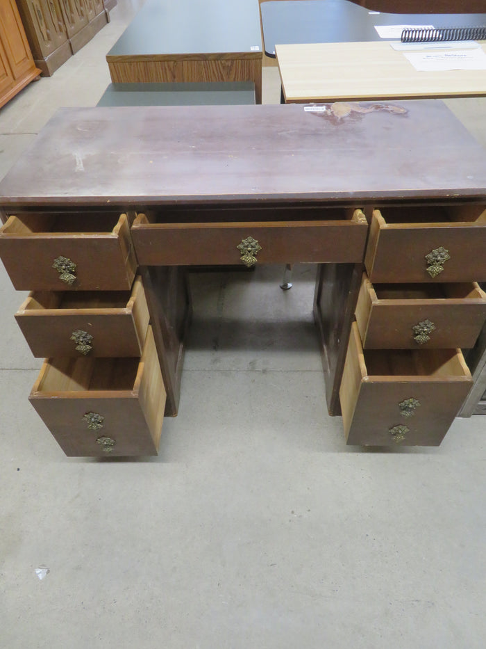 42.5"W Vintage Double Pedestal Wooden Desk with 6 Drawers