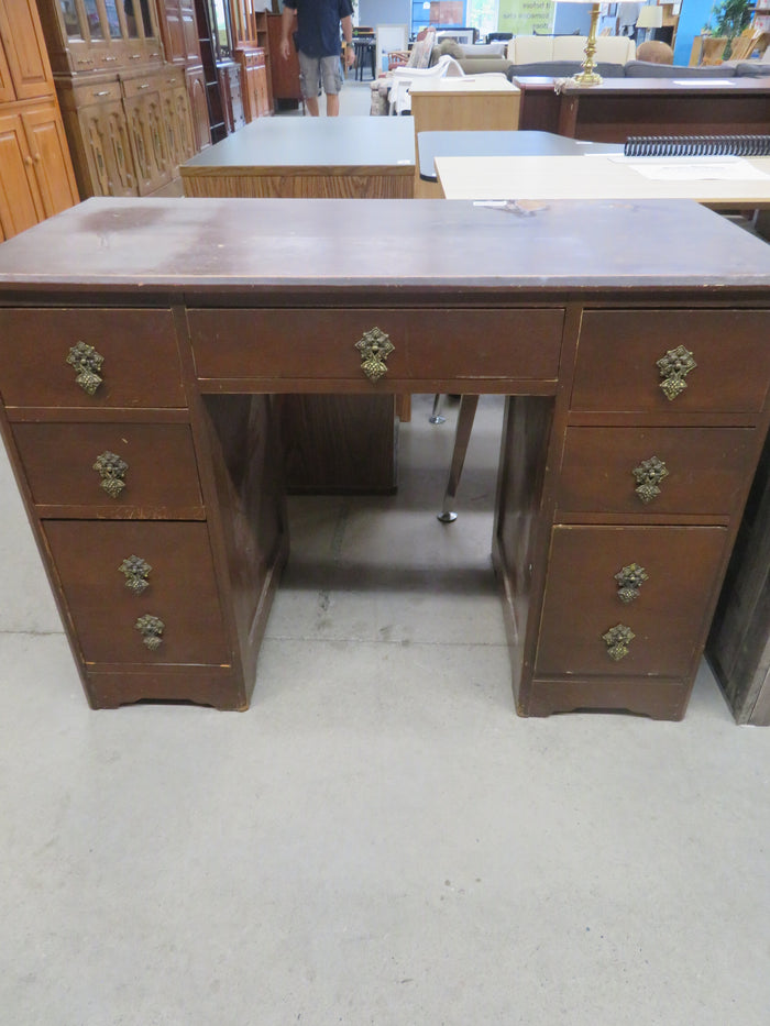42.5"W Vintage Double Pedestal Wooden Desk with 6 Drawers