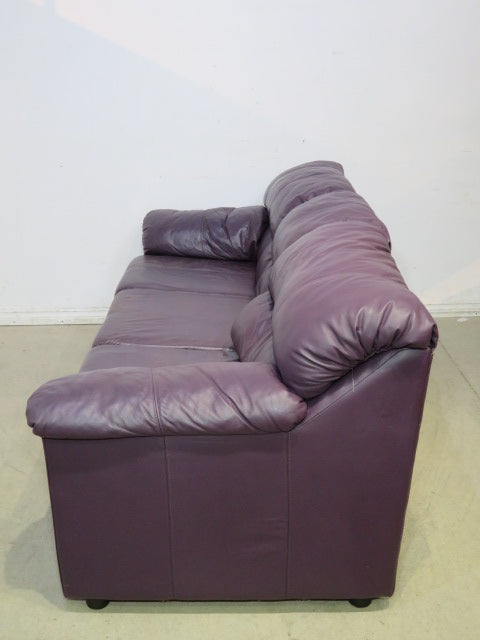 Plum Leather Three-Seat Sofa