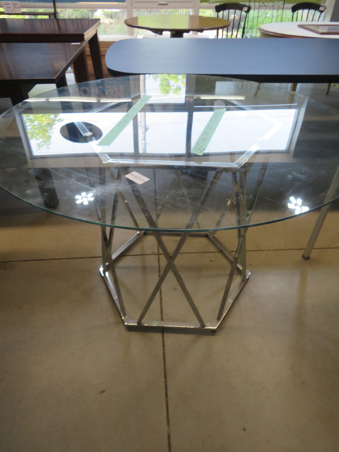 47" Diameter Glass Topped Dining Table