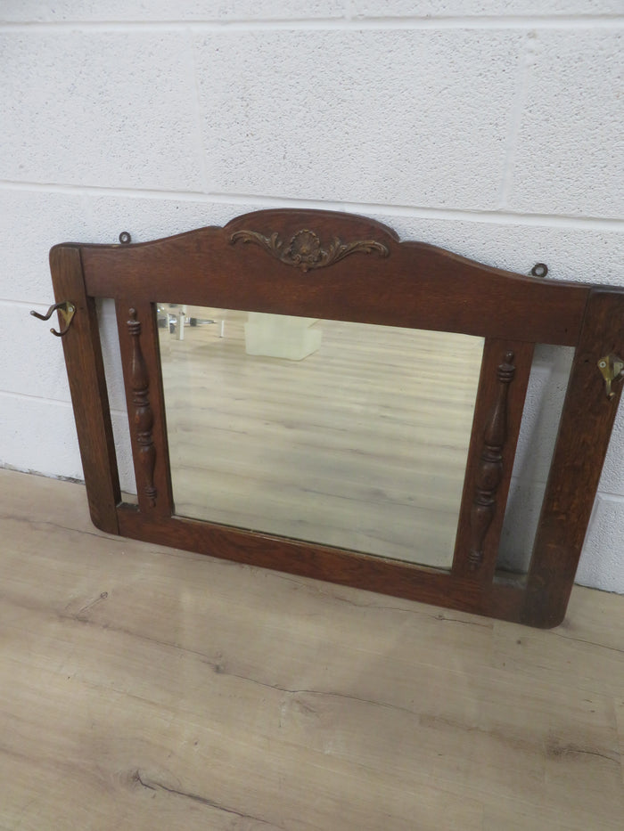 35.5"W Antique Entryway Mirror with Coat Hooks