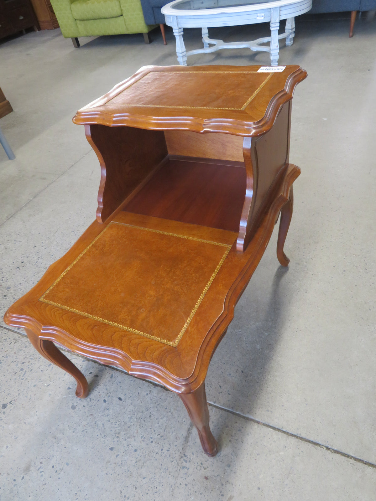 18"W Vintage Telephone Table with Leather Inlay