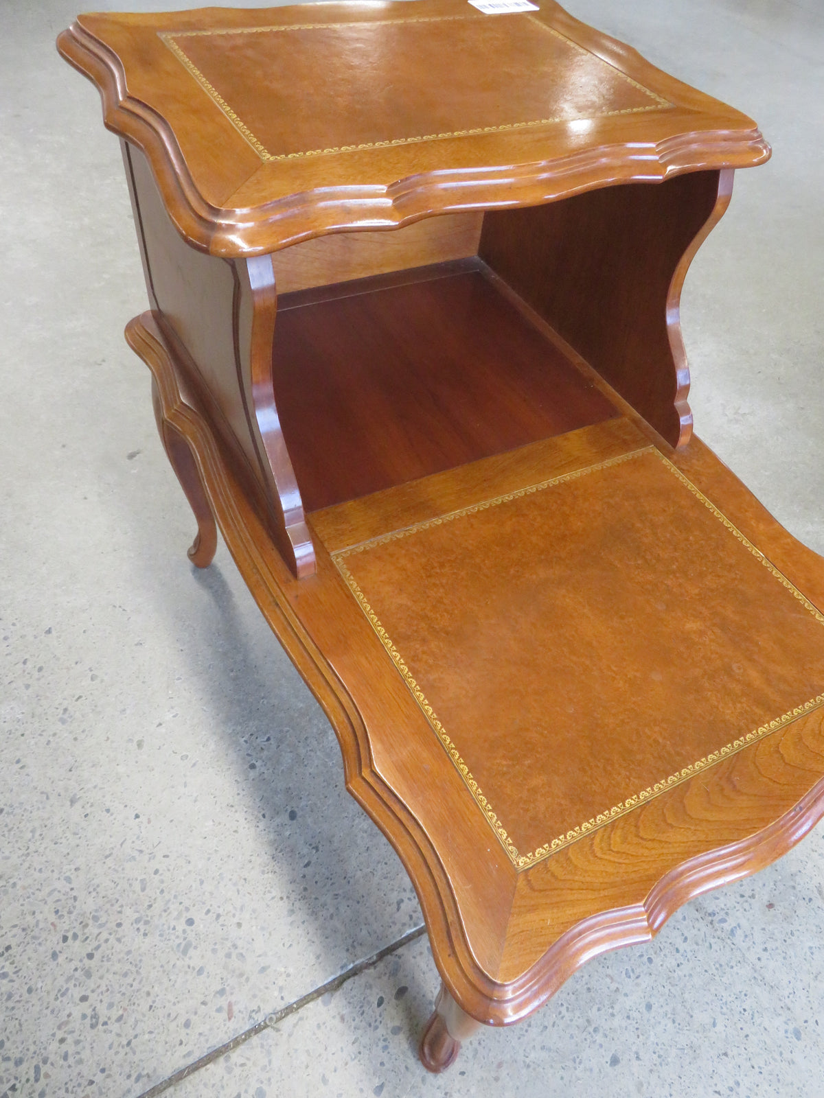 18"W Vintage Telephone Table with Leather Inlay