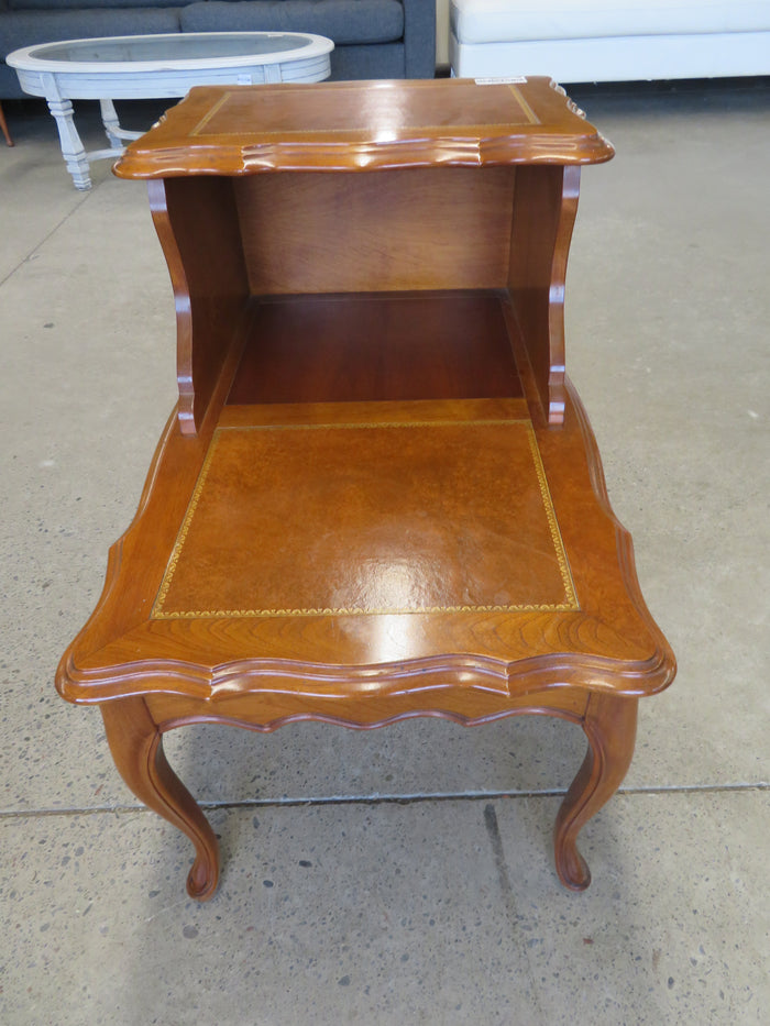 18"W Vintage Telephone Table with Leather Inlay
