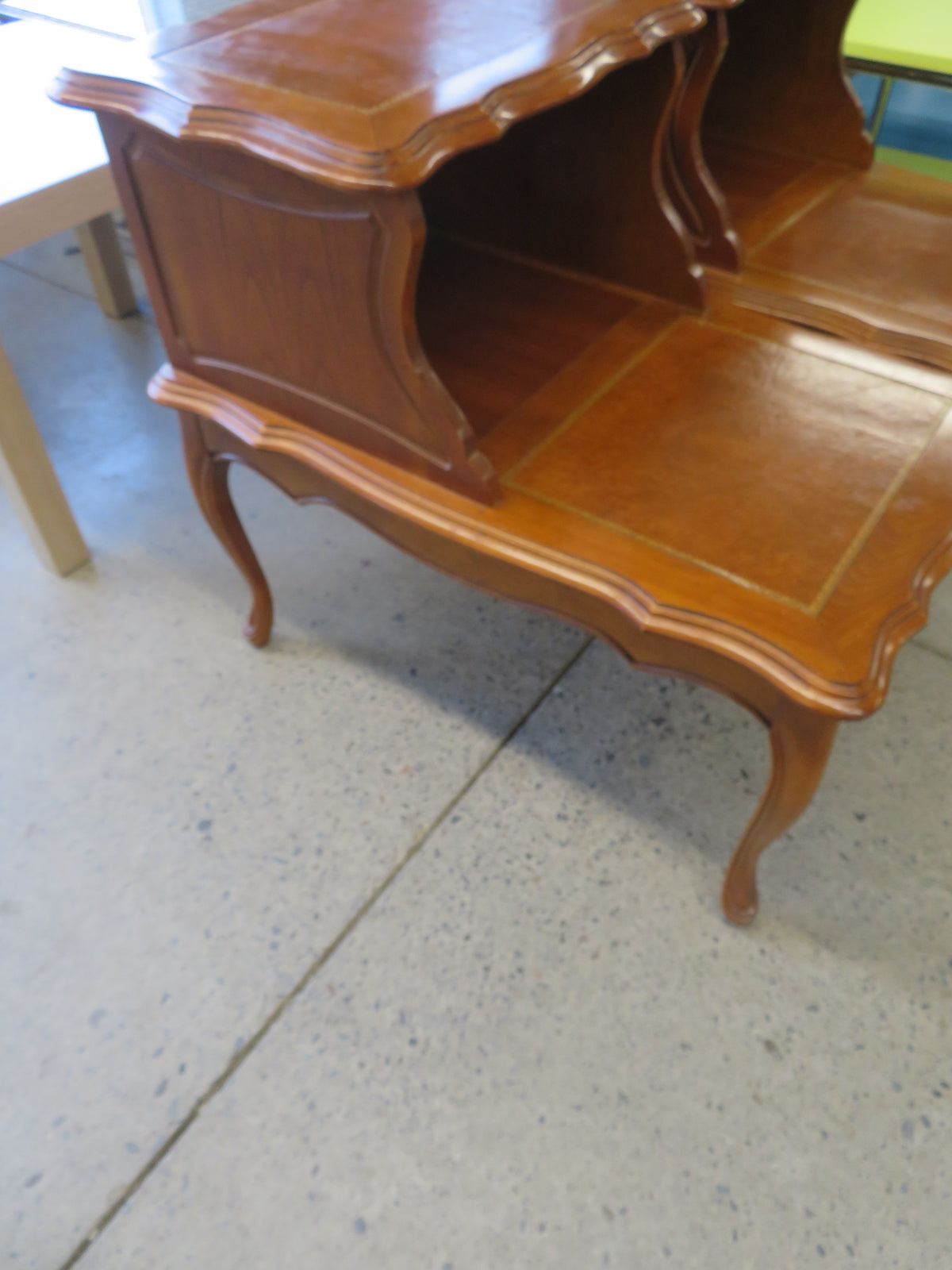 18"W Vintage Telephone Table with Leather Inlay