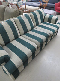 84"W 3-Seat Sofa in Green and Beige Stripes
