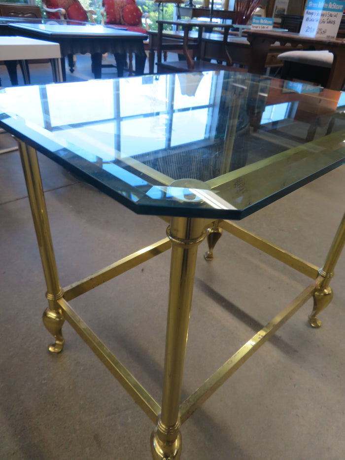 26"W Brass and Glass Side Table
