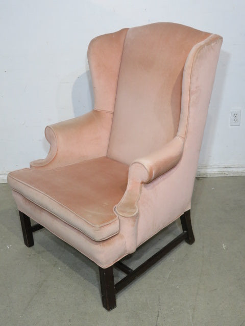 Pink Velour Wing-back Sofa Chair