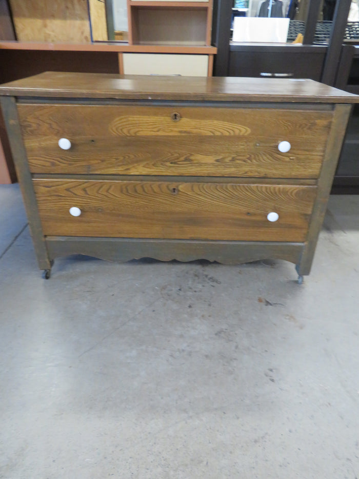 41"W Vintage Wooden 2-Drawer Dresser