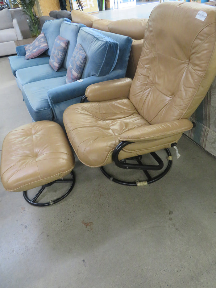 32"W Leather Swivel Recliner with Ottoman