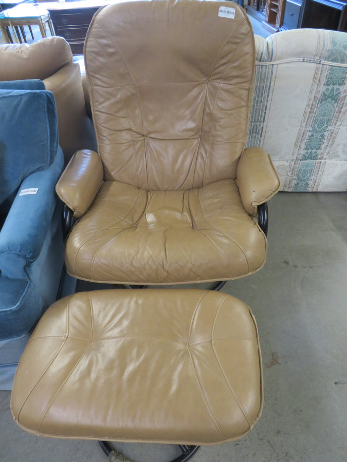 32"W Leather Swivel Recliner with Ottoman