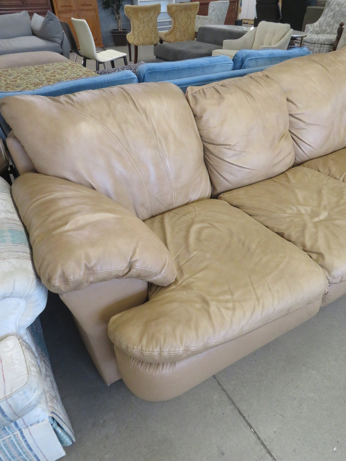 86"W Leather 3-Seat Sofa in Light Brown