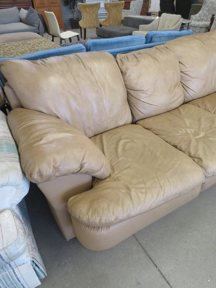 86"W Leather 3-Seat Sofa in Light Brown