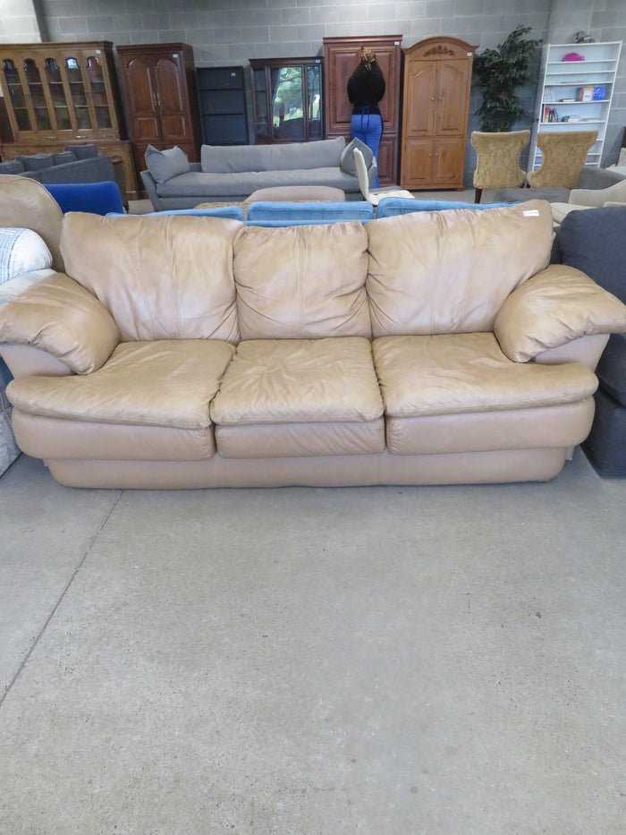 86"W Leather 3-Seat Sofa in Light Brown