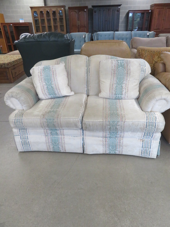 64"W Love Seat in Striped Fabric