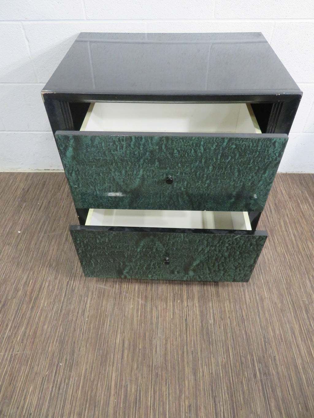 2-Drawer Side Table in Black with Green Drawers