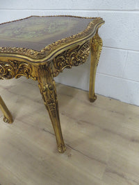 23"W Gilded Side Table with Glass Top