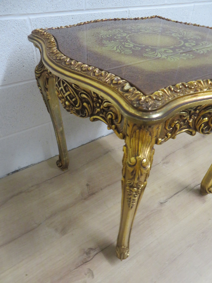 23"W Gilded Side Table with Glass Top