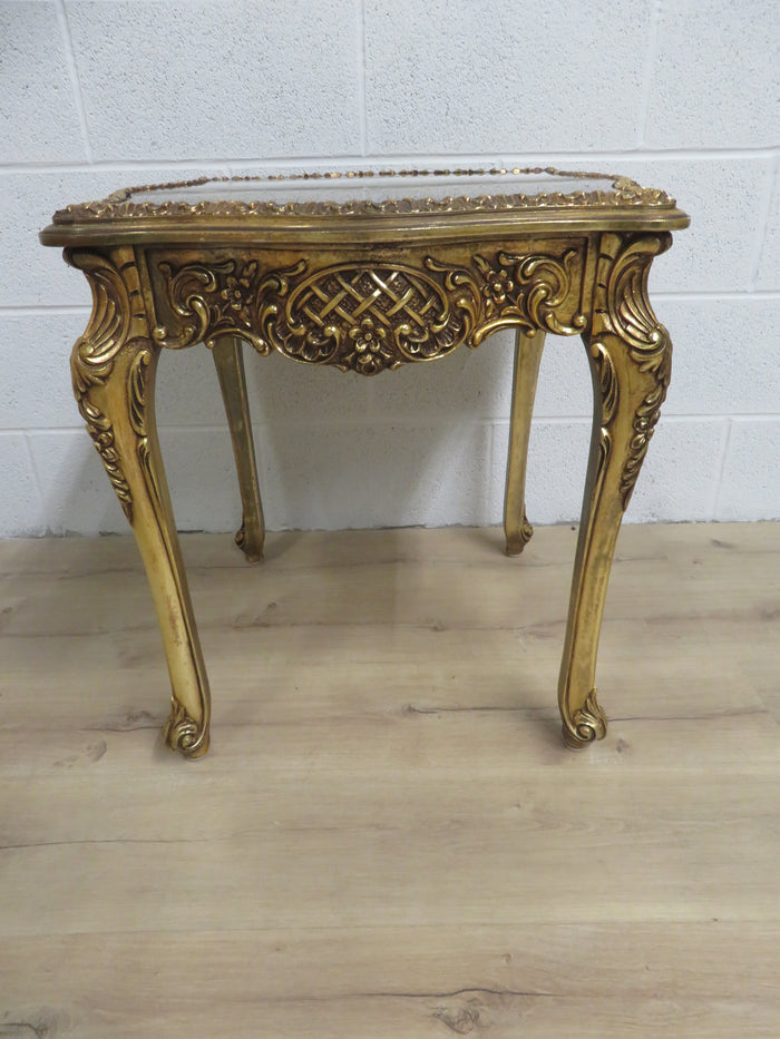 23"W Gilded Side Table with Glass Top
