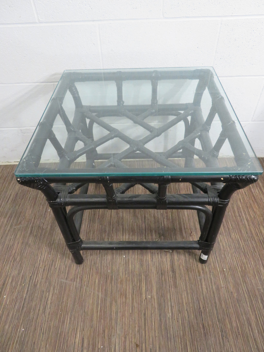 Black Rattan Side Table with Glass Top