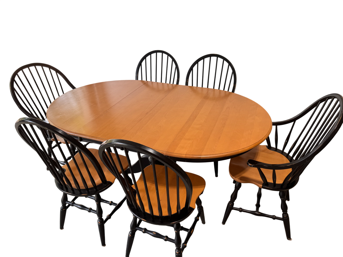 Light Wood Finish Adjustable Oval Dining Set W/6 Chairs