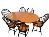 Light Wood Finish Adjustable Oval Dining Set W/6 Chairs