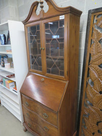 30.5"W Vintage Wooden Secretary's Desk with Upper Cabinet