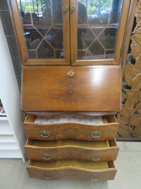 30.5"W Vintage Wooden Secretary's Desk with Upper Cabinet